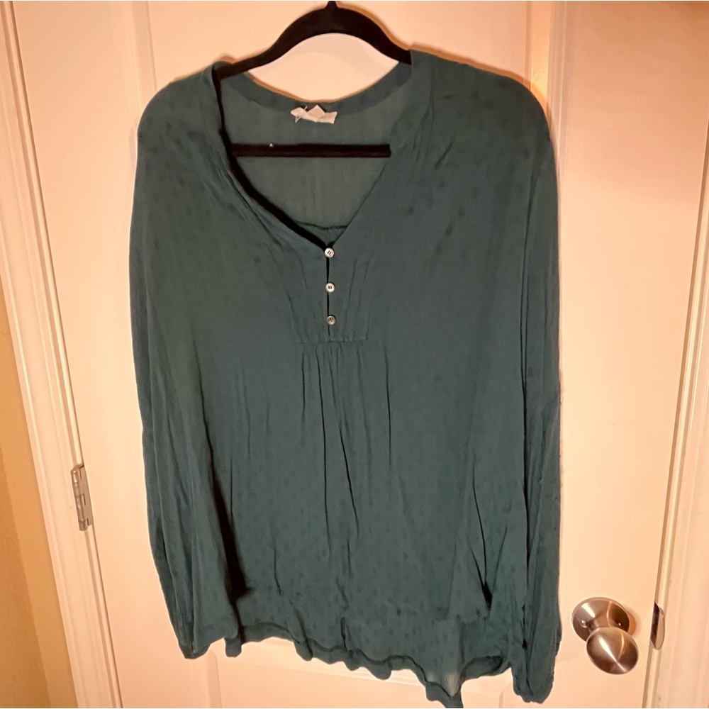 Loralette Emerald Green V Neck Blouse